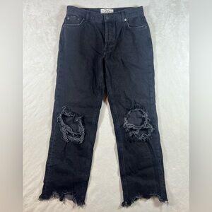 We the Free Size 26 Free People Black Distressed Straight Leg Denim Jeans EUC